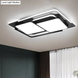 Modern Metal Led Flush Ceiling Light For Living Room - Rectangular White/Black Fixture With Warm