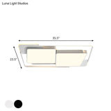 Modern Metal Led Flush Ceiling Light For Living Room - Rectangular White/Black Fixture With Warm