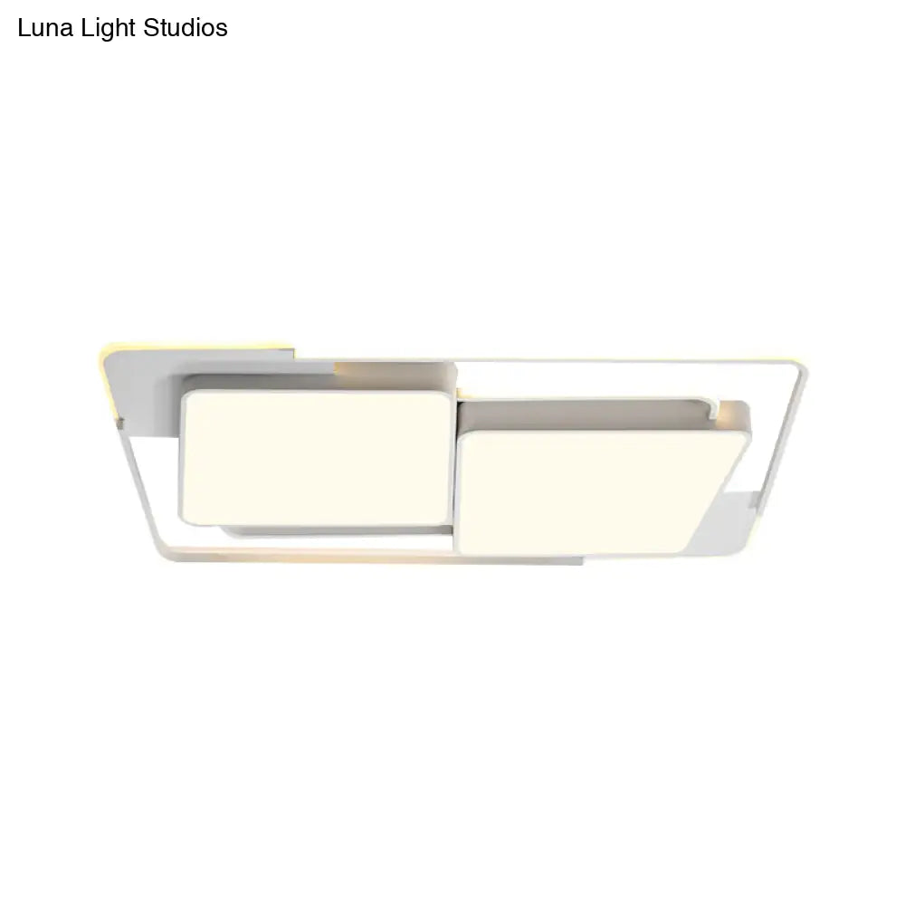 Modern Metal Led Flush Ceiling Light For Living Room - Rectangular White/Black Fixture With Warm