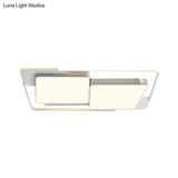 Modern Metal Led Flush Ceiling Light For Living Room - Rectangular White/Black Fixture With Warm