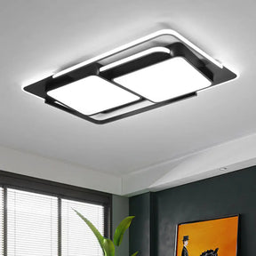 Modern Metal Led Flush Ceiling Light For Living Room - Rectangular White/Black Fixture With Warm