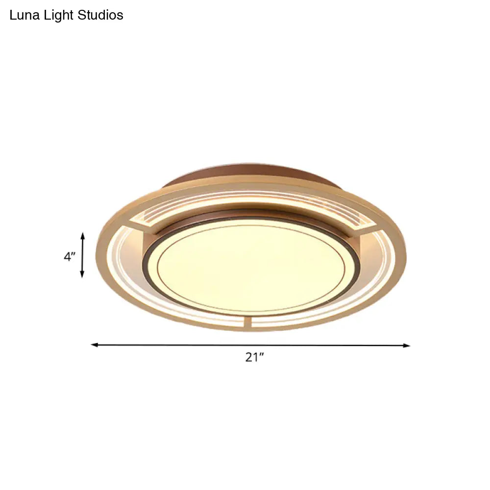 Modern Metal Led Flush Mount Ceiling Lamp In Brown For Bedroom