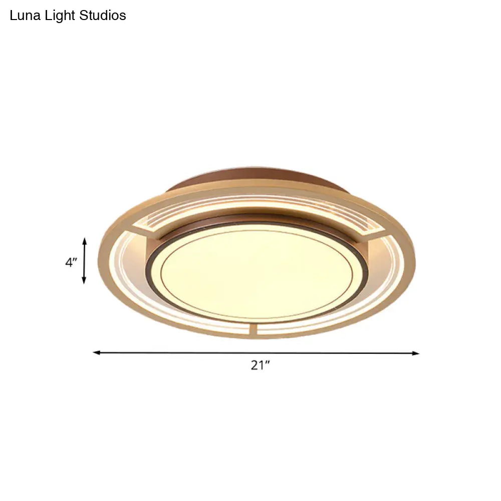 Modern Metal Led Flush Mount Ceiling Lamp In Brown For Bedroom