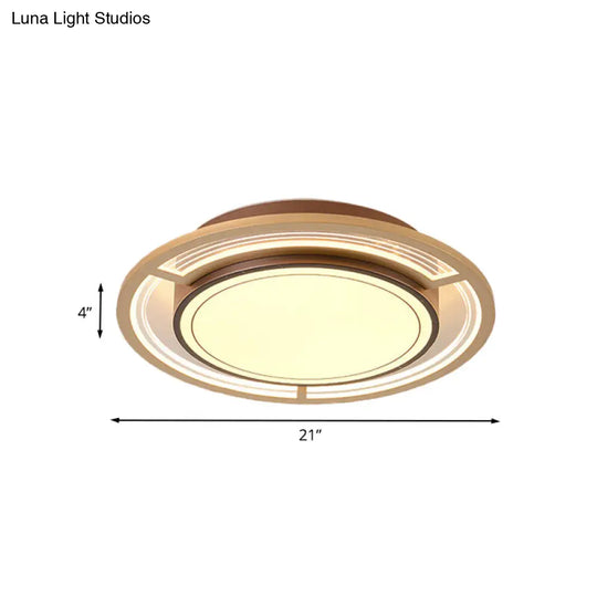 Modern Metal Led Flush Mount Ceiling Lamp In Brown For Bedroom