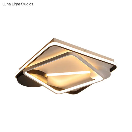 Modern Metal Led Flush Mount Ceiling Light - Double Square/Circle Design In Black & White