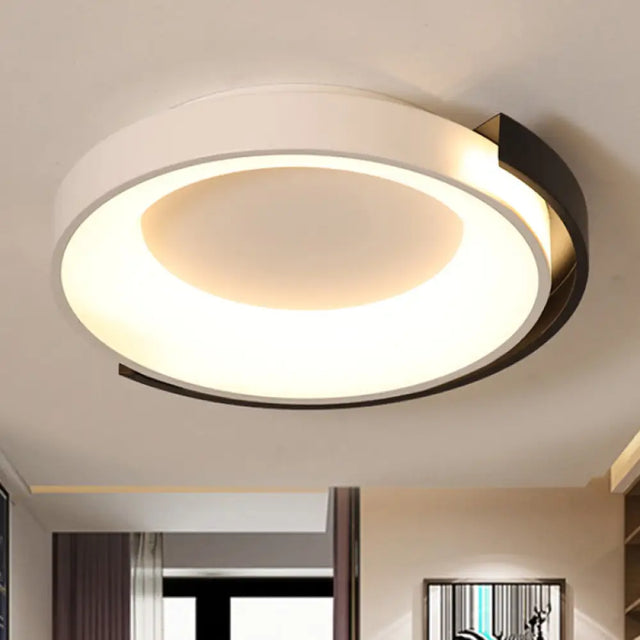 Modern Metal Led Flush Mount Ceiling Light With Frosted Diffuser - White/Warm