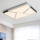 Modern Metal Led Flush Mount Light | Black & White Rectangular Ceiling Fixture Warm/White Acrylic