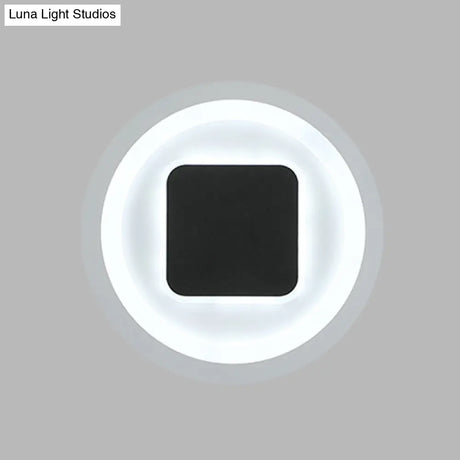 Modern Metal Led Wall Lamp Sconce In Black & White - Square Round Design