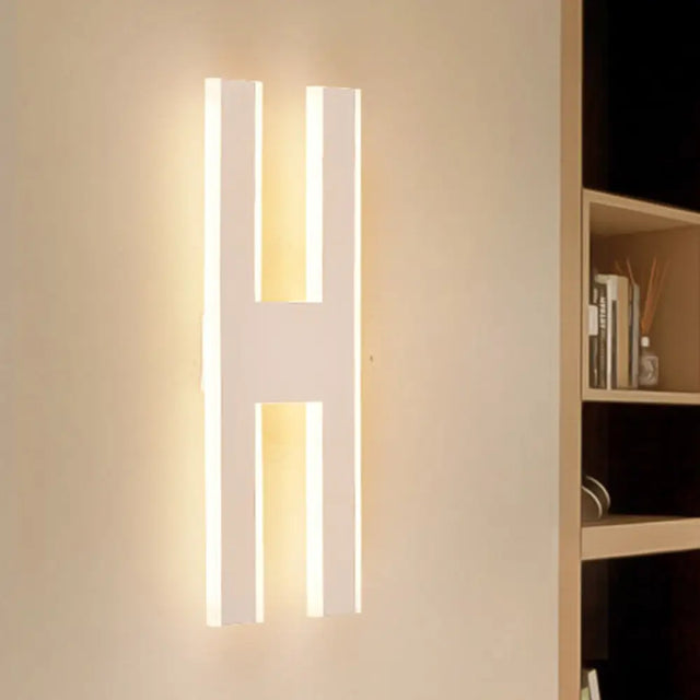 Modern Metal Led Wall Lamp With Alphabet Design - White/Black Sconce Light For Bedside In White/Warm