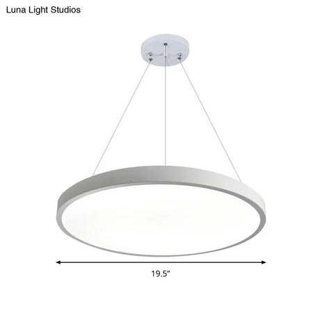 Modern Metal Led White Ceiling Pendant Light - 16’’/19.5’’ Wide Plate Office Lighting With