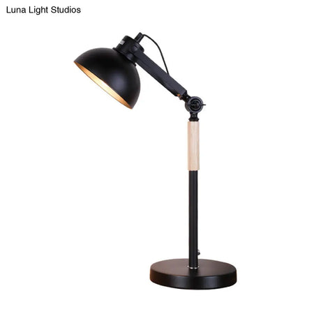 Modern Metal Night Table Lamp: 1-Head Bowl Desk Light In White/Black With Rotating Node