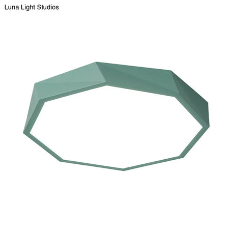 Modern Metal Octagon Ceiling Light Yellow/Green Led Flush Mount Lamp With Acrylic Diffuser -