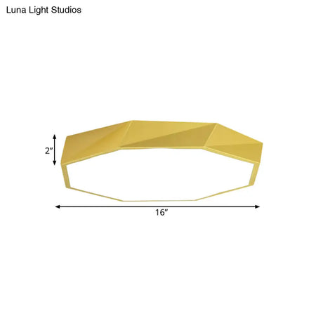 Modern Metal Octagon Ceiling Light Yellow/Green Led Flush Mount Lamp With Acrylic Diffuser -