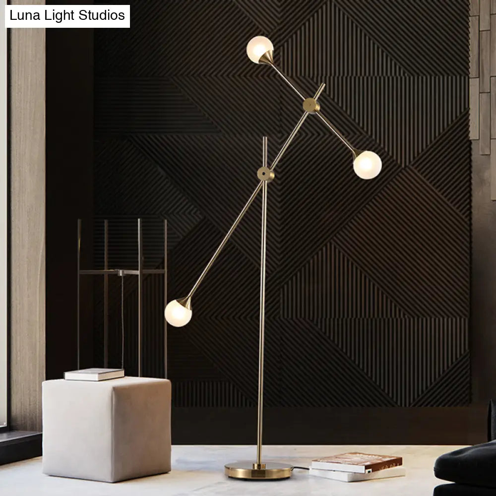 Modern Metal Orb Floor Lamp With Swing Arm Gold Led Lighting & White Glass Shade