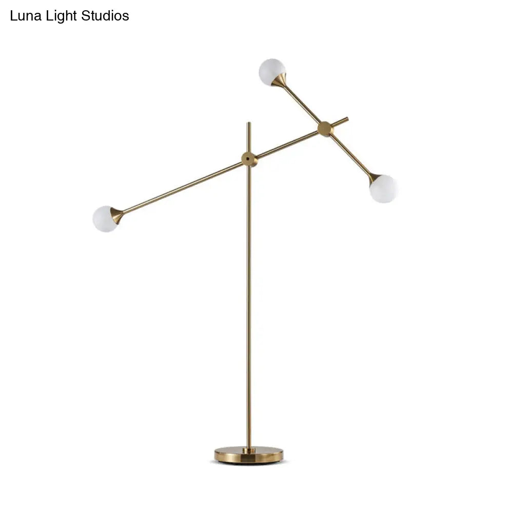 Modern Metal Orb Floor Lamp With Swing Arm Gold Led Lighting & White Glass Shade