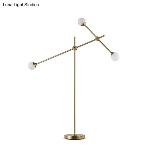 Modern Metal Orb Floor Lamp With Swing Arm Gold Led Lighting & White Glass Shade