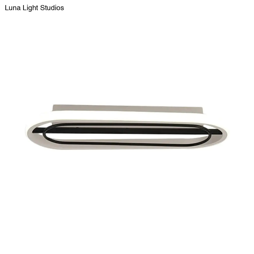Modern Metal Oval Ceiling Lamp In Black And White/Gold With Led Flush Mount Warm/White Light -