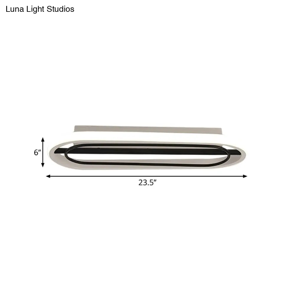 Modern Metal Oval Ceiling Lamp In Black And White/Gold With Led Flush Mount Warm/White Light -