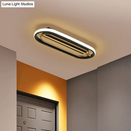 Modern Metal Oval Ceiling Lamp In Black And White/Gold With Led Flush Mount Warm/White Light -
