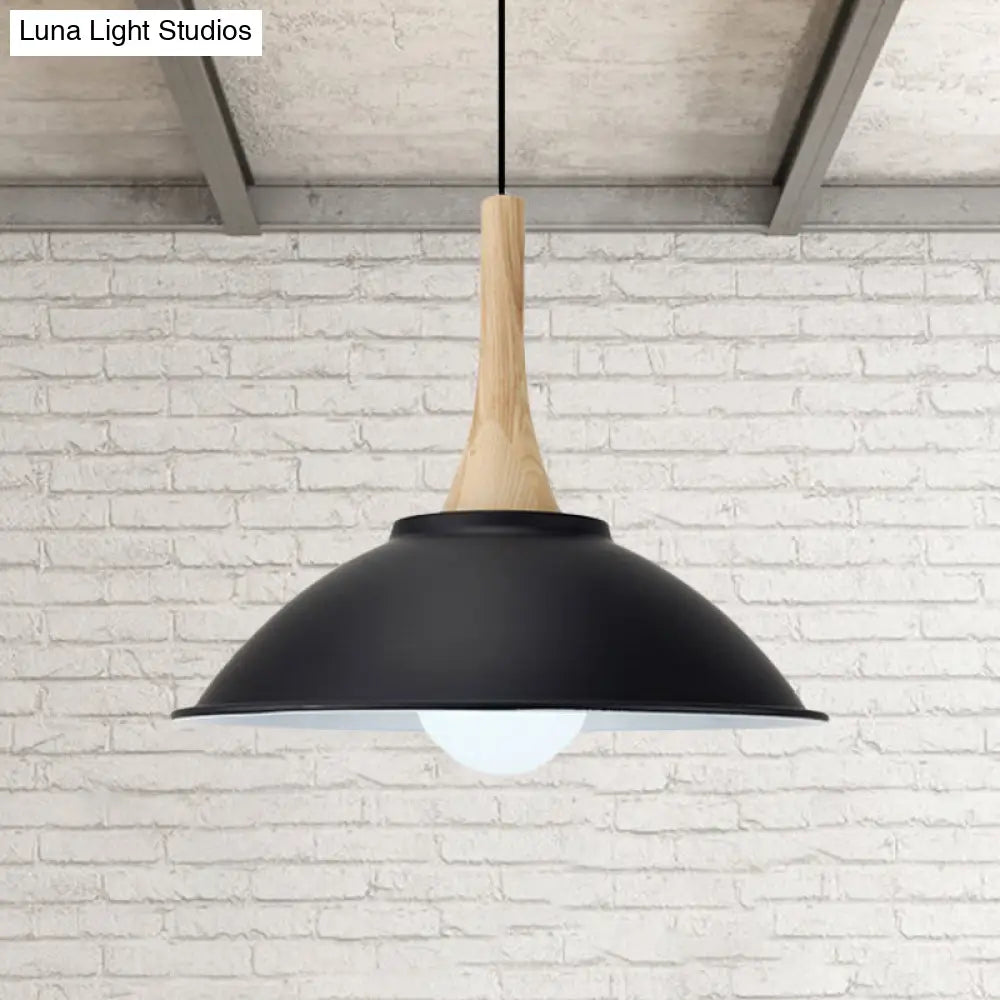 Modern Black Metal Bowl Shade Pendant Lamp - 1 Light Dining Room Hanging