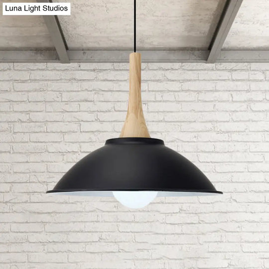 Modern Black Metal Bowl Shade Pendant Lamp - 1 Light Dining Room Hanging
