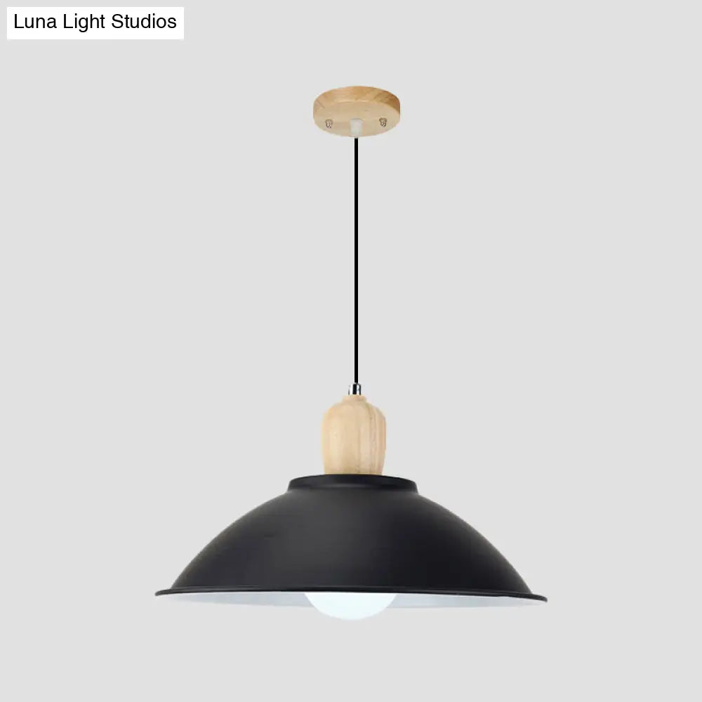 Modern Black Metal Bowl Shade Pendant Lamp - 1 Light Dining Room Hanging