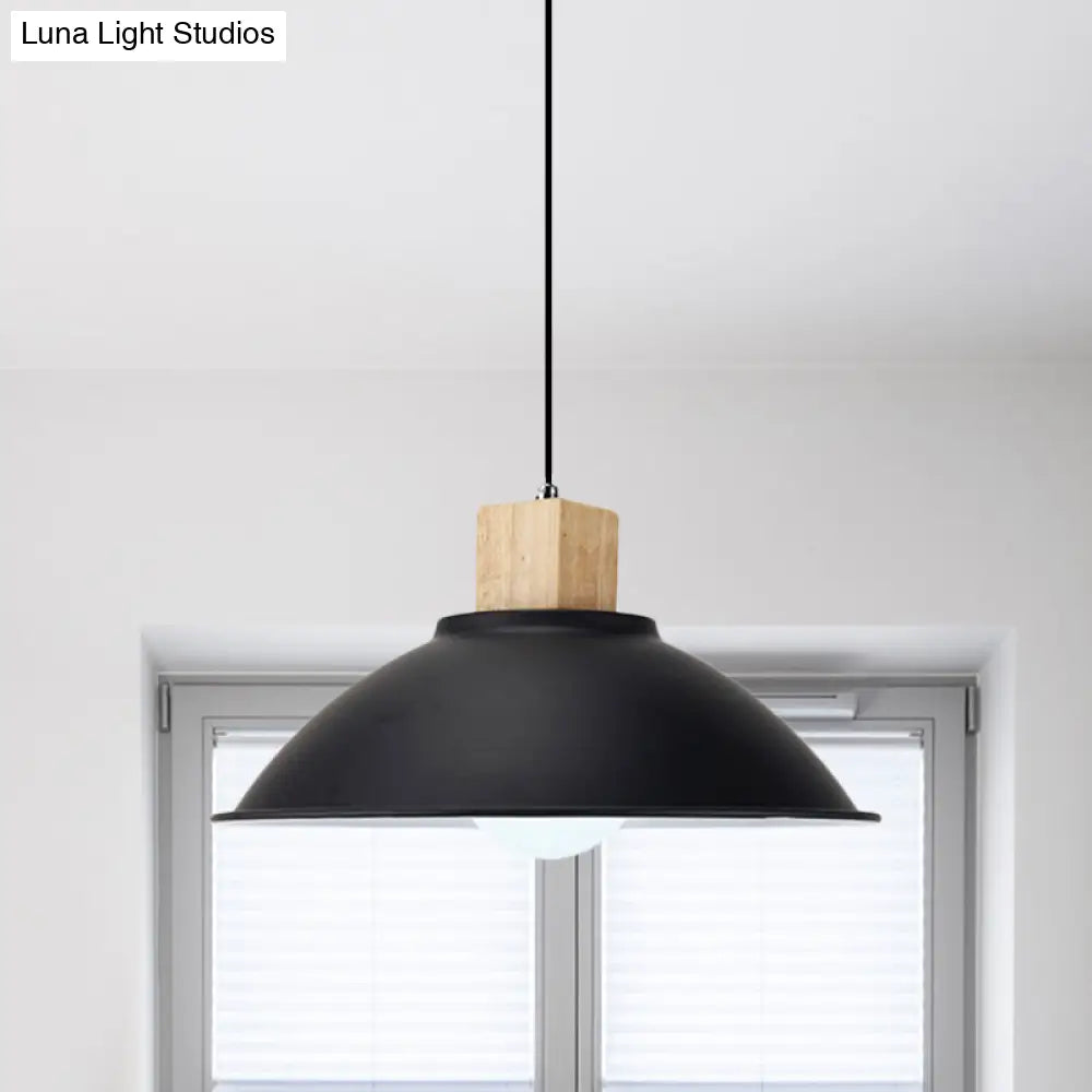 Modern Black Metal Bowl Shade Pendant Lamp - 1 Light Dining Room Hanging