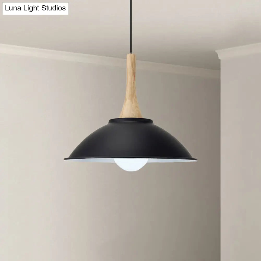 Modern Black Metal Bowl Shade Pendant Lamp - 1 Light Dining Room Hanging