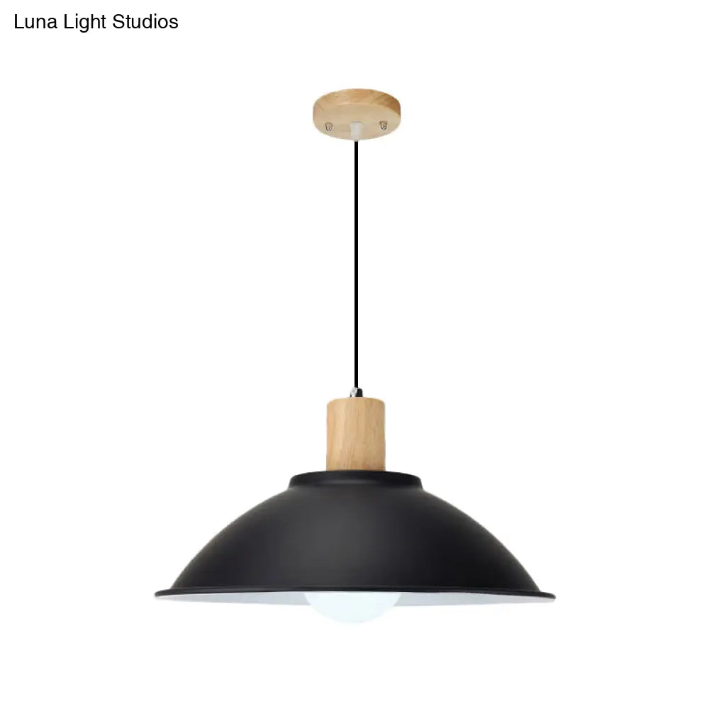 Modern Black Metal Bowl Shade Pendant Lamp - 1 Light Dining Room Hanging