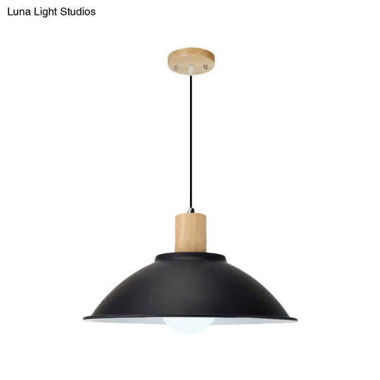 Modern Black Metal Bowl Shade Pendant Lamp - 1 Light Dining Room Hanging