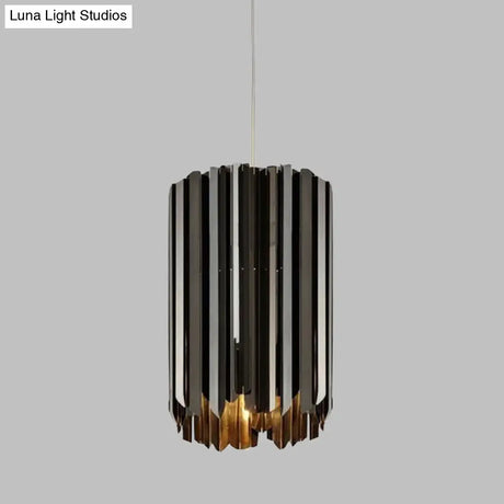 Modern Metal Pendant Light With Black/Chrome/Gold Finish - 1-Light Cylindrical Hanging Lamp