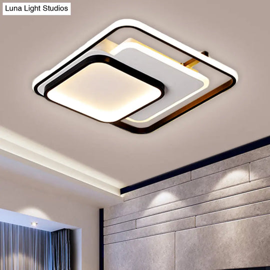 Modern Metal Rectangle/Square Led Ceiling Flush Mount In Warm/White Light Various Sizes Black /