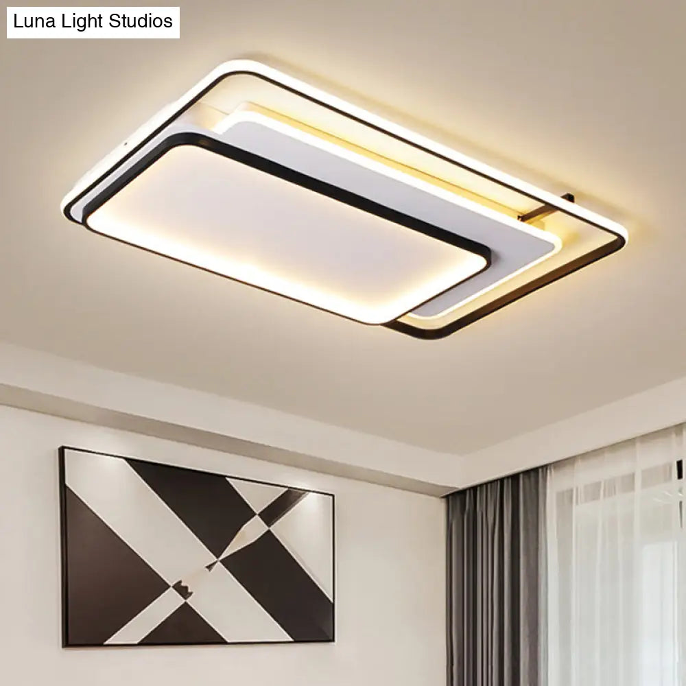 Modern Metal Rectangle/Square Led Ceiling Flush Mount In Warm/White Light Various Sizes Black /
