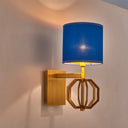 Modern Metal Royal Blue Wall Sconce With Fabric Shade - 1-Light Drum Fixture For Foyer