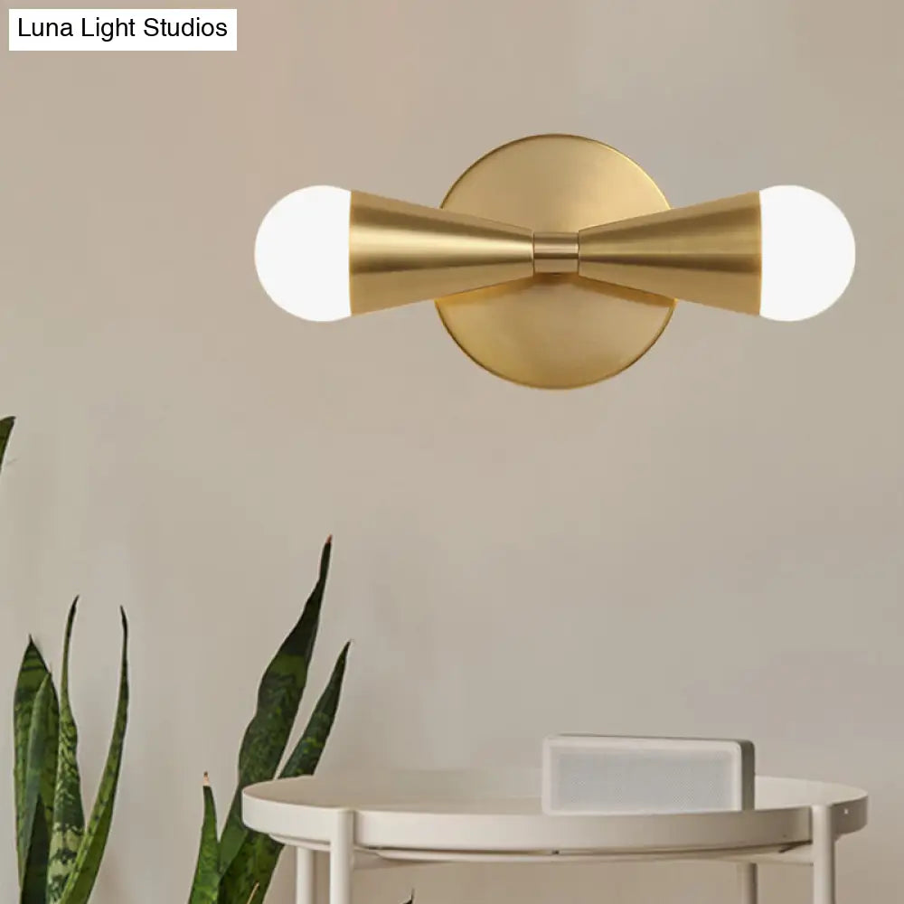 Modern Metal Sconce Light Fixture With Flared Design - Ideal For Living Room Brass Finish 2 Lights