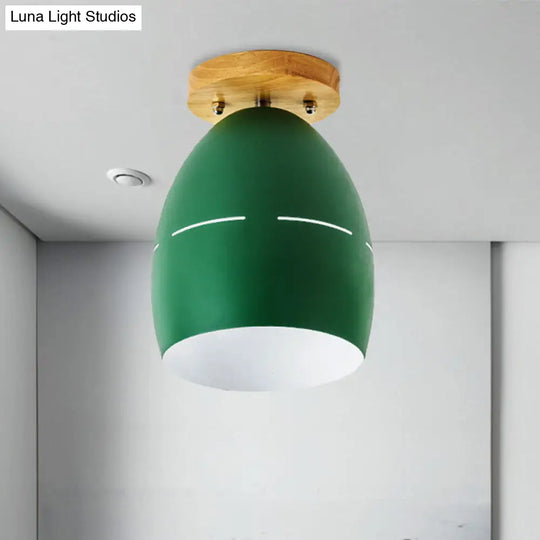 Modern Metal Semi-Flush Ceiling Light - 1 Oval Semi Flush Mount Lighting In Pink/Yellow/Green For