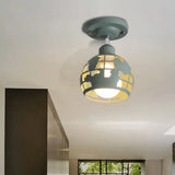 Modern Metal Semi - Flush Light With 1 Head For Hallway - Pink/Yellow/Blue Domed Design Green
