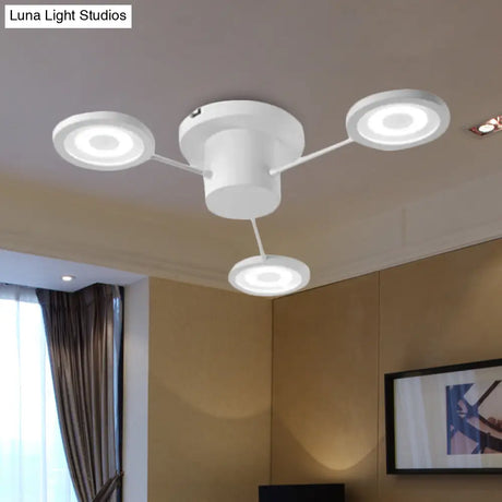 Modern Metal Semi Flush Mount Light Fixture - Small Disk Design With 3 Lights Black/White Ceiling
