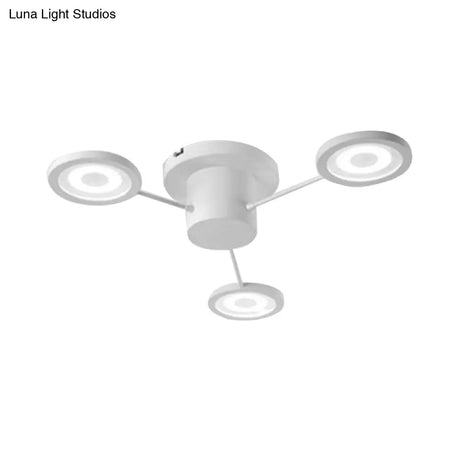 Modern Metal Semi Flush Mount Light Fixture - Small Disk Design With 3 Lights Black/White Ceiling