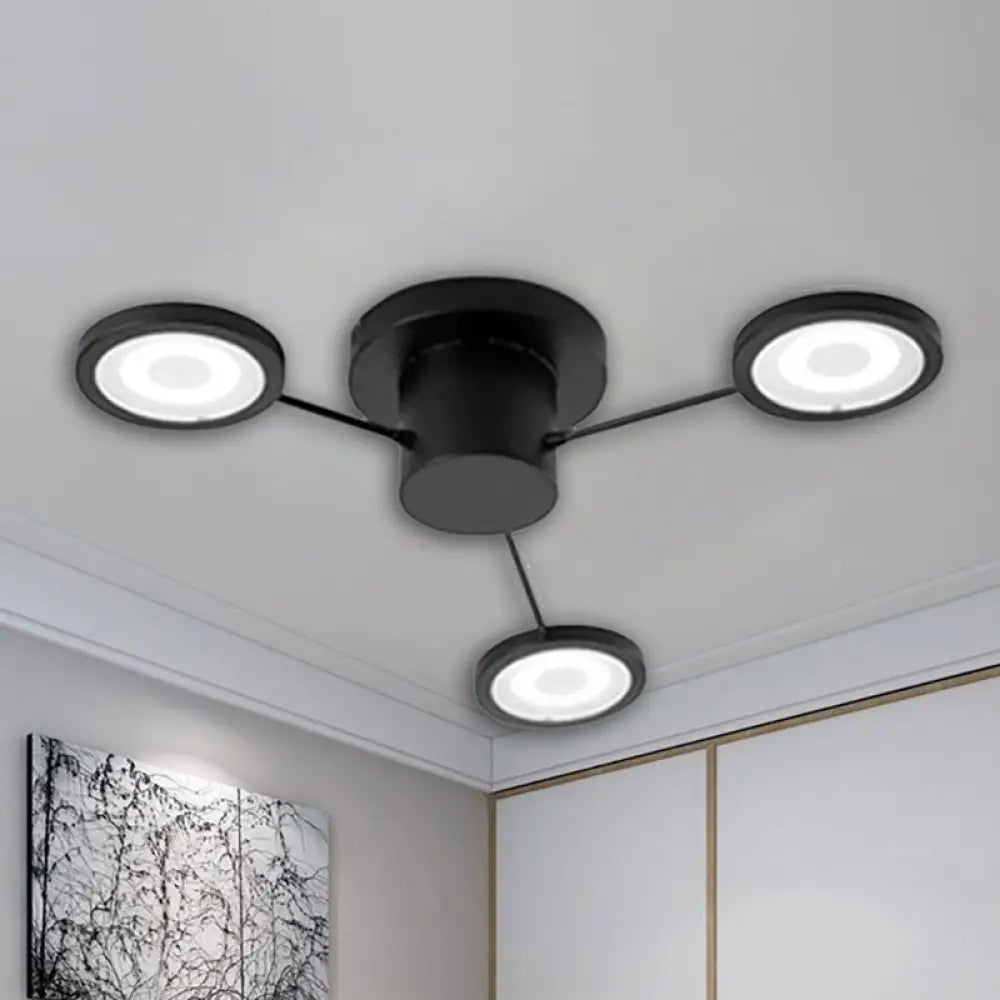 Modern Metal Semi Flush Mount Light Fixture - Small Disk Design With 3 Lights Black/White Ceiling