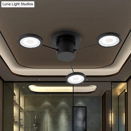 Modern Metal Semi Flush Mount Light Fixture - Small Disk Design With 3 Lights Black/White Ceiling