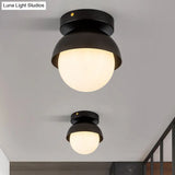 Modern Metal Semicircle Ceiling Mounted Light: Black/Gold Finish Flushmount Lamp For Foyer