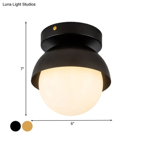 Modern Metal Semicircle Ceiling Mounted Light: Black/Gold Finish Flushmount Lamp For Foyer