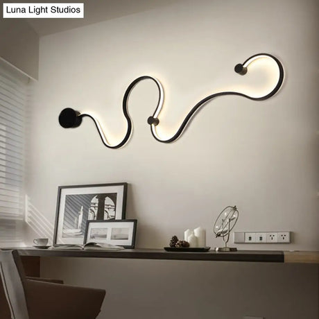 Modern Metal Snake-Like Wall Sconce Lighting - 25.5/50 W Led Mount Lamp In Black With Warm/White