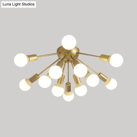 Modern Metal Sputnik Semi Flush Mount Ceiling Light – 8/12 Lights In White/Black/Gold For Living