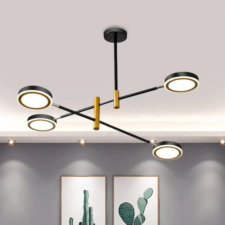 Modern Metal Starburst Chandelier - 4/6 Heads White/Black Gold Finish Warm/White Light 4 / Black-Gold / White