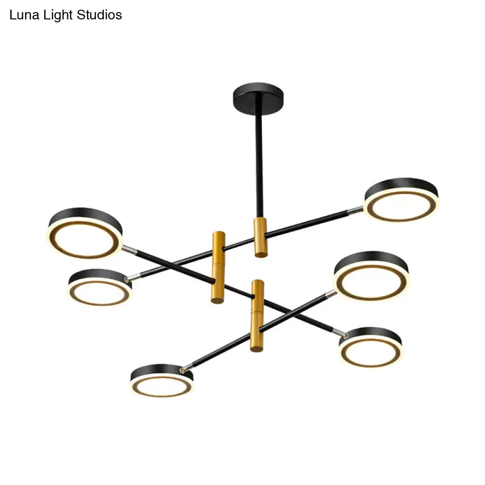 Modern Metal Starburst Chandelier - 4/6 Heads White/Black Gold Finish Warm/White Light
