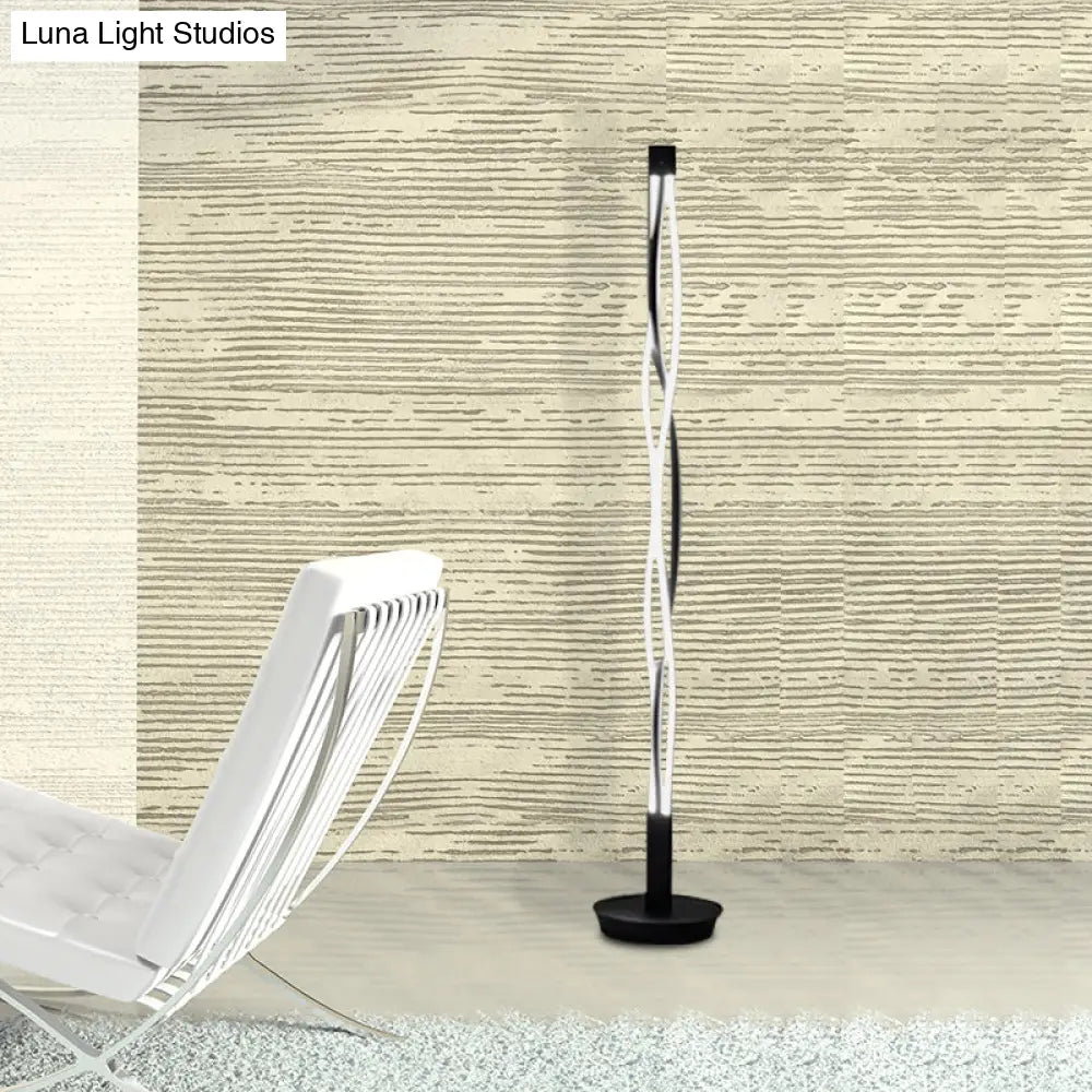 Modern Metal Stick Lamp: Black/White Led Nordic Floor Lighting With Spiral Design In