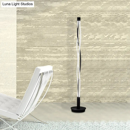 Modern Metal Stick Lamp: Black/White Led Nordic Floor Lighting With Spiral Design In