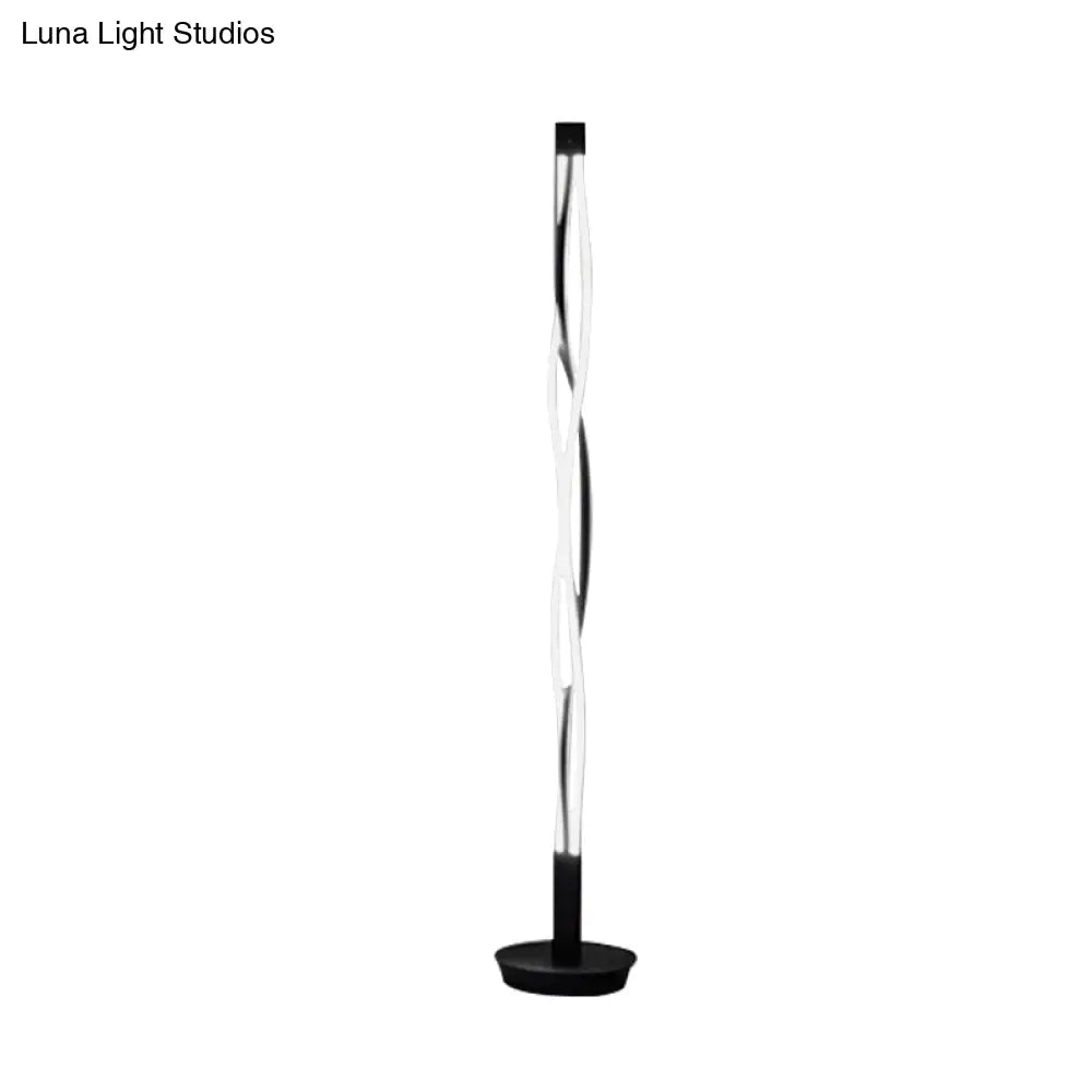 Modern Metal Stick Lamp: Black/White Led Nordic Floor Lighting With Spiral Design In